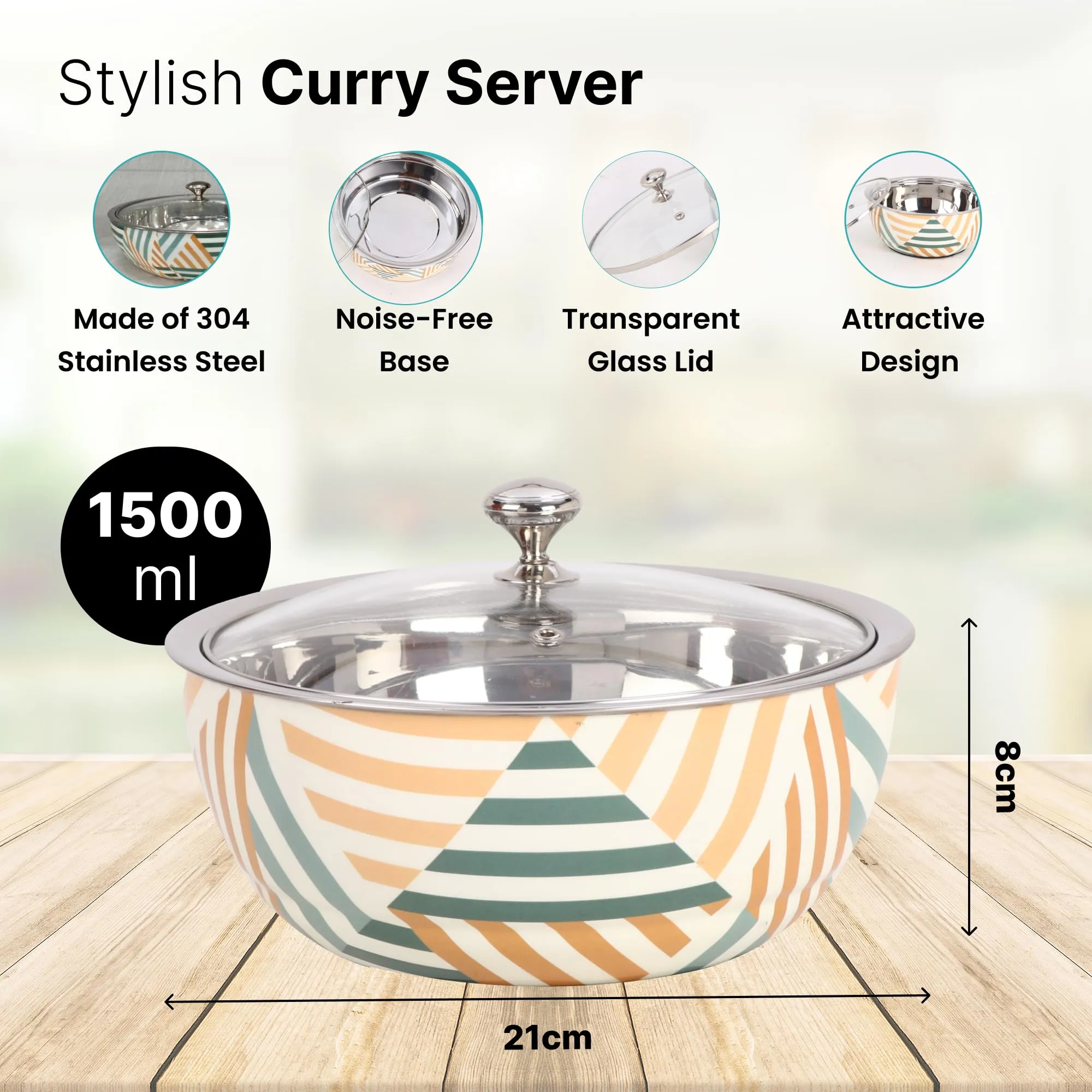 UMAI Double Walled Insulated Serving Curry Casserole (1.5L) | Stainless Steel Hotpot with Transparent Glass Lid & Coaster | Hot Pot for Roti Box | Curry Bowls for Serving