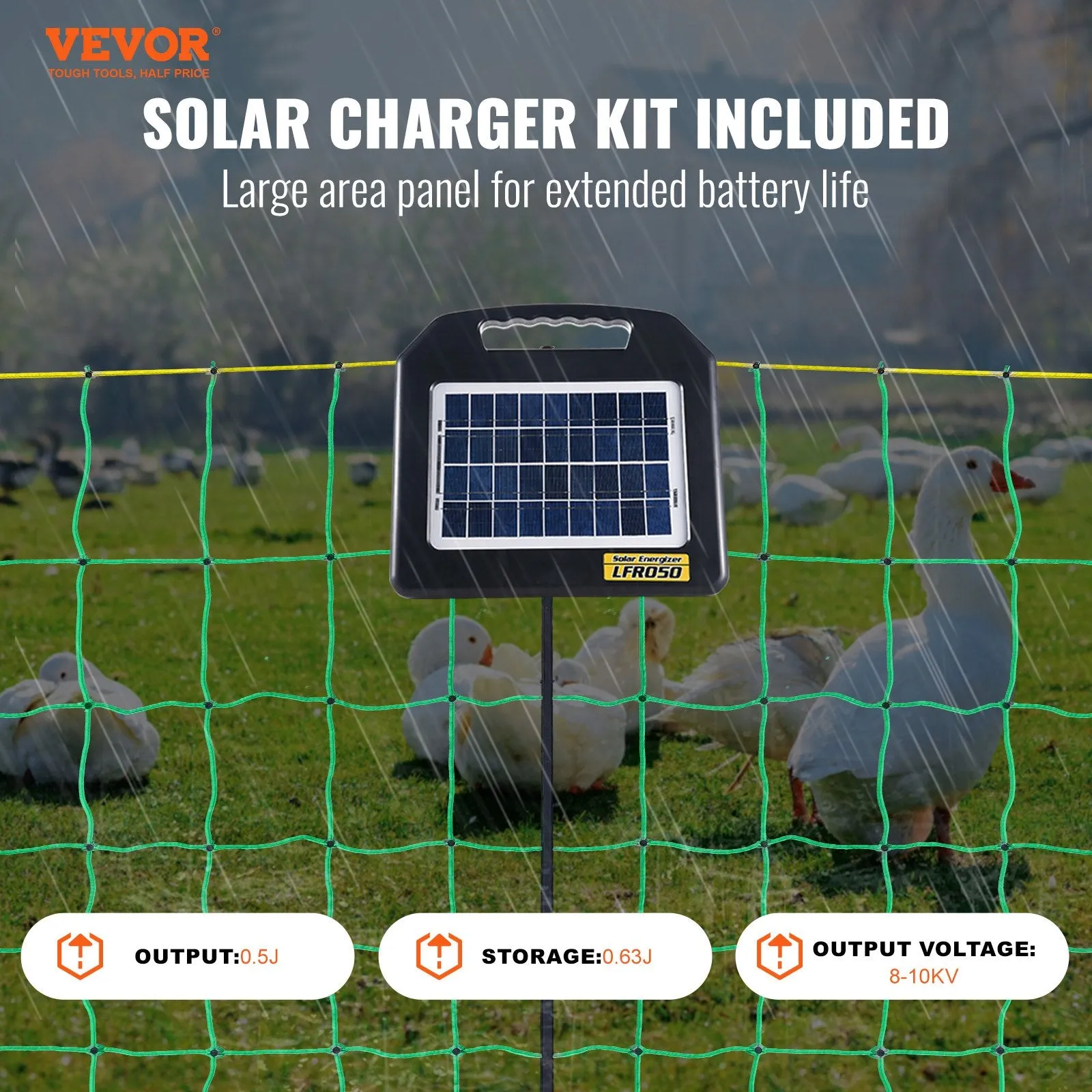 Vevor Electric Fence Netting 48" H x 100' L Fencing Kit with Solar Charger & Posts New