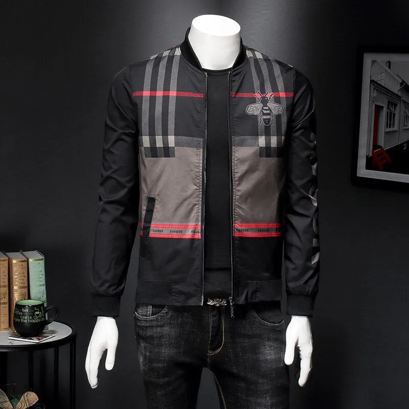 Vintage Style Plaid Zipper Men Bomber Jacket