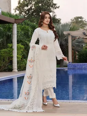 Wardah Uzair Luxury Cotton Net Suit - White