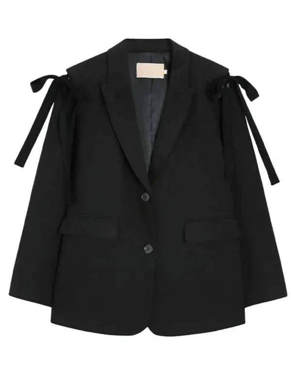 Wenkouban-Winter outfits Christmas Black Friday French Bow Notched Collar Two Button Black Blazer