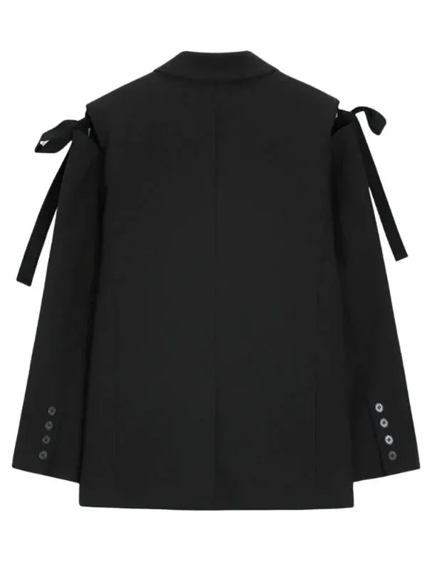 Wenkouban-Winter outfits Christmas Black Friday French Bow Notched Collar Two Button Black Blazer