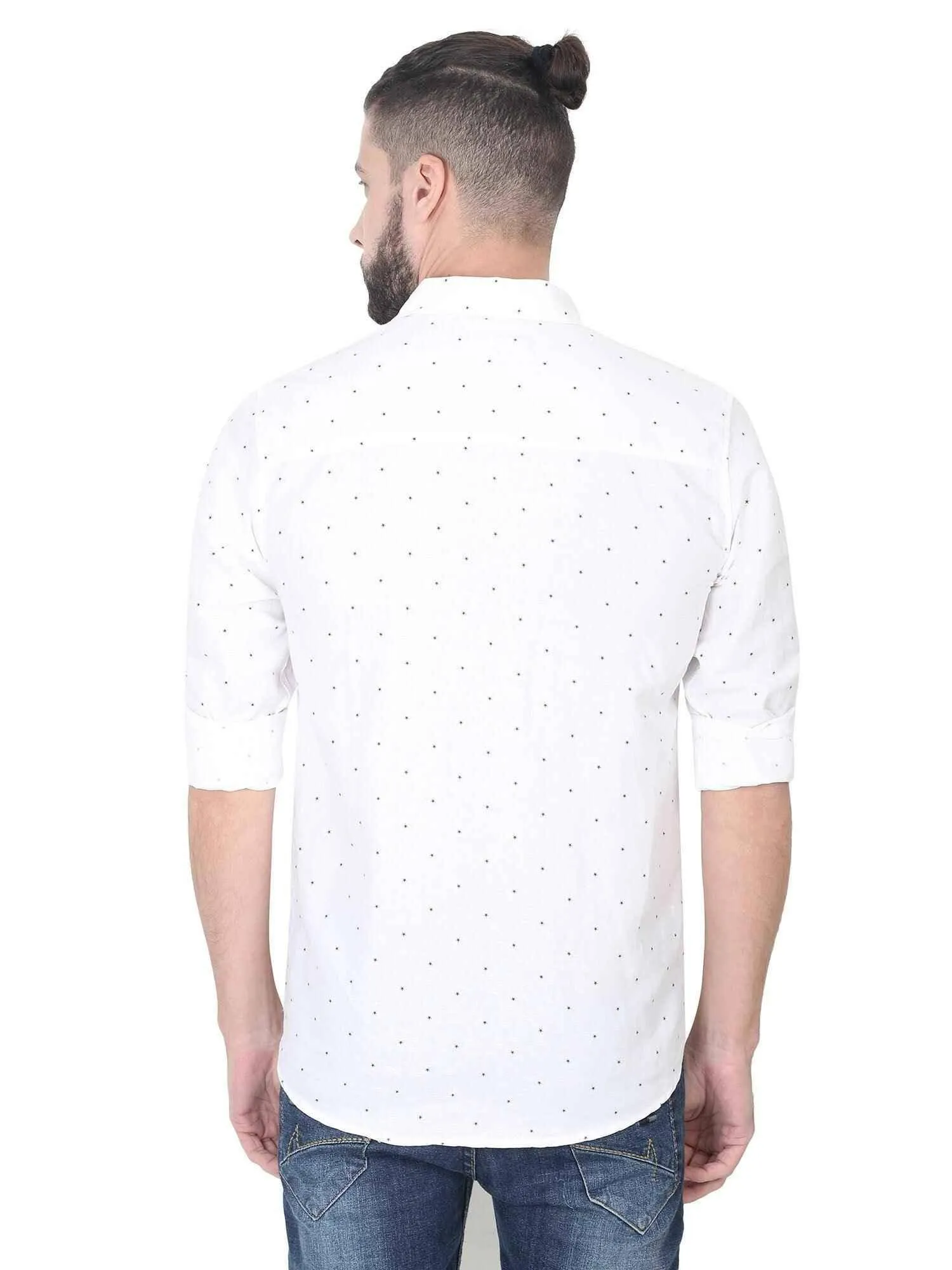 White Linen Printed Casual Shirt