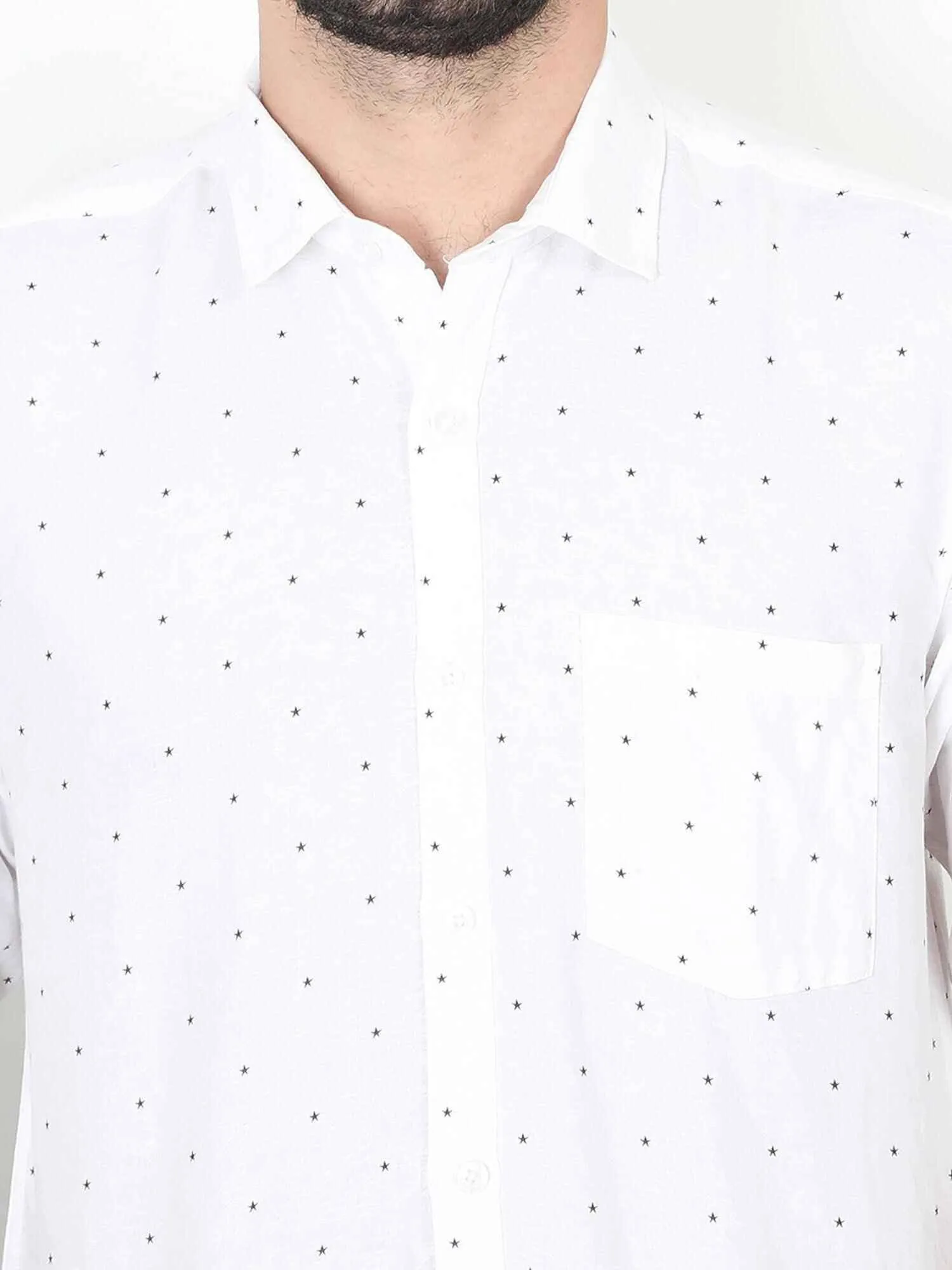 White Linen Printed Casual Shirt