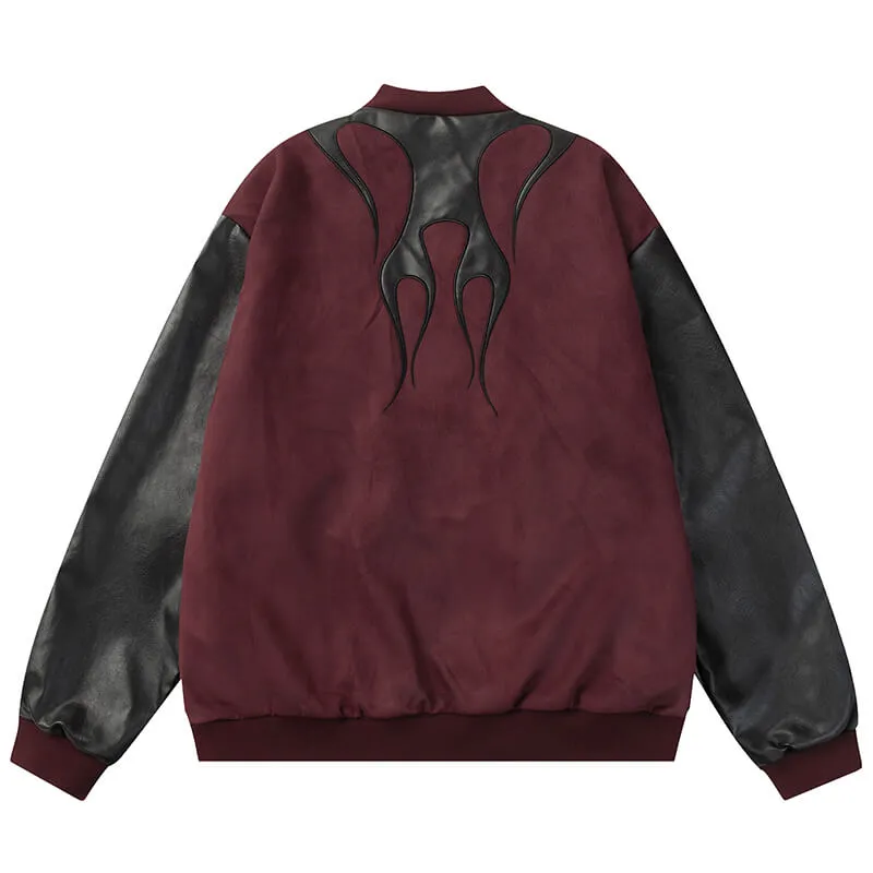 Wild Black Flame Red Wine Oversize Bomber Jacket