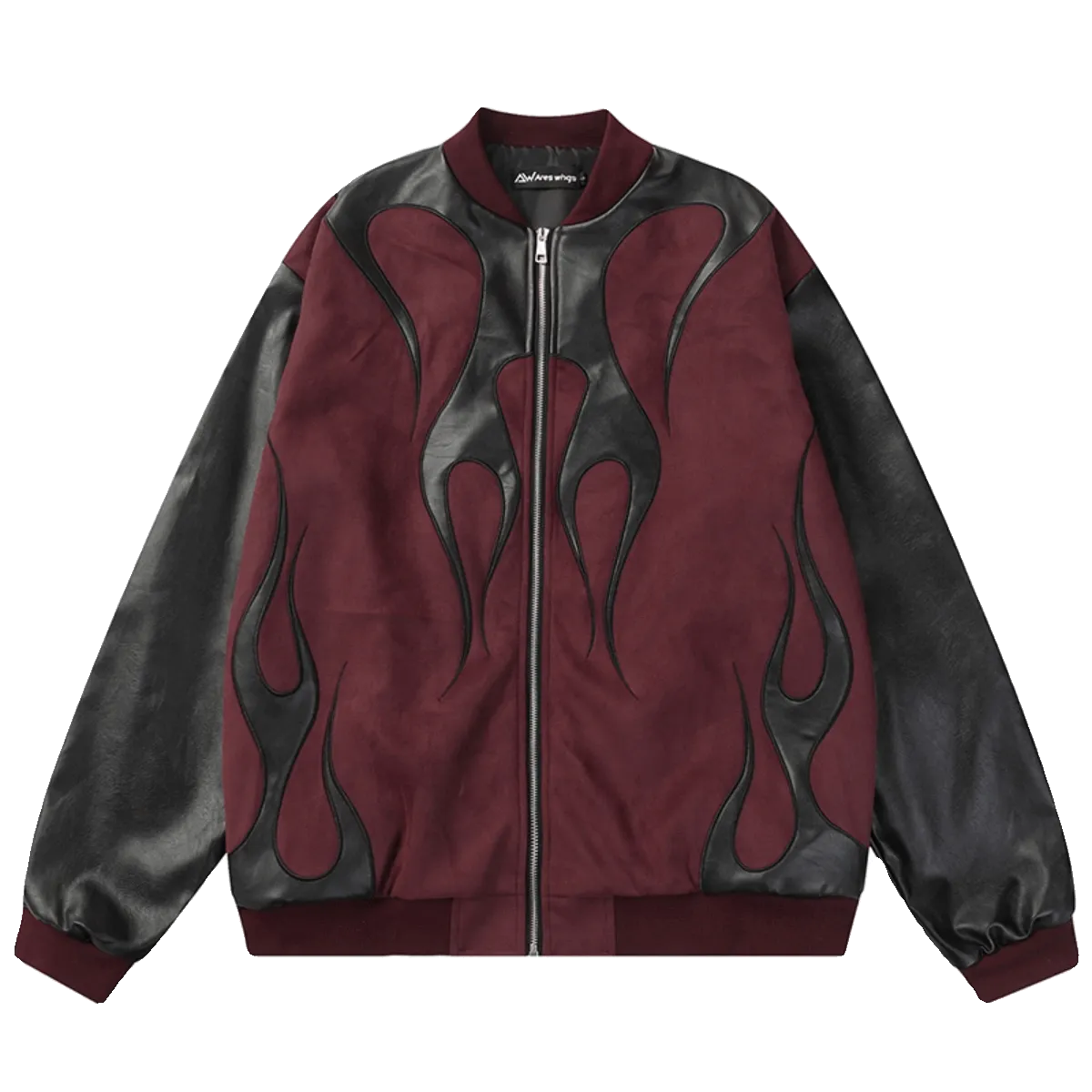 Wild Black Flame Red Wine Oversize Bomber Jacket