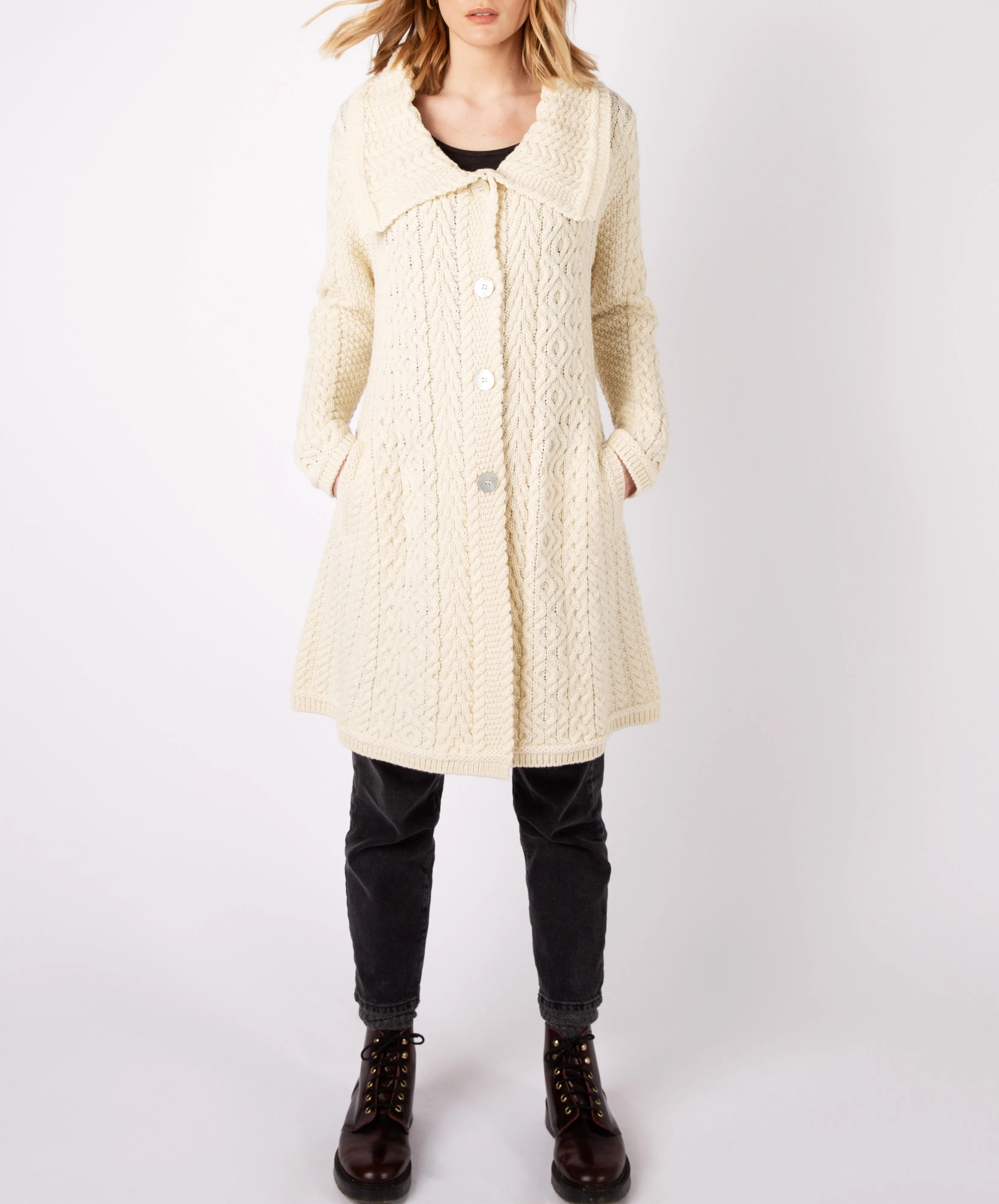 Willow Aran A Line Buttoned Coat Natural