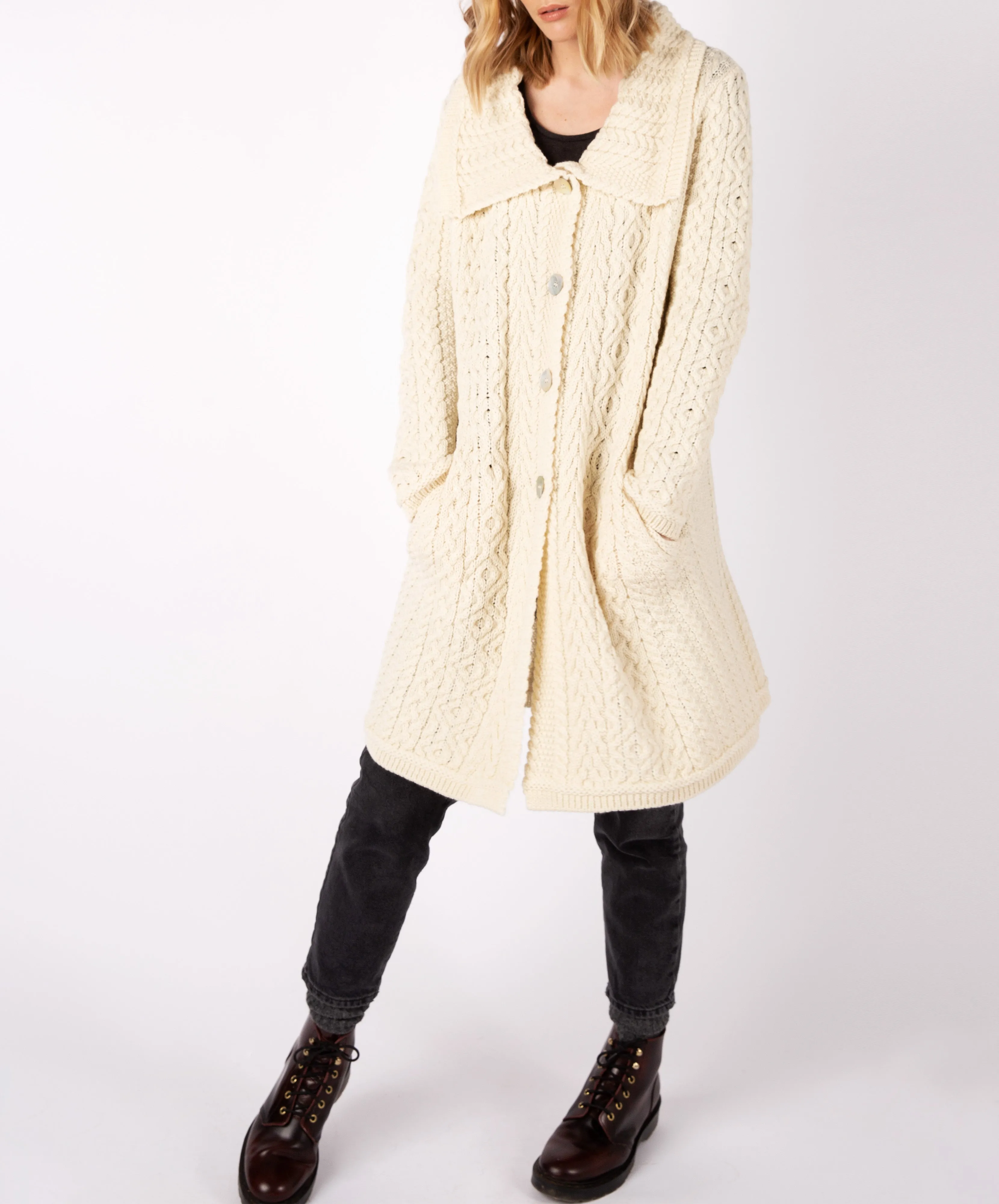 Willow Aran A Line Buttoned Coat Natural