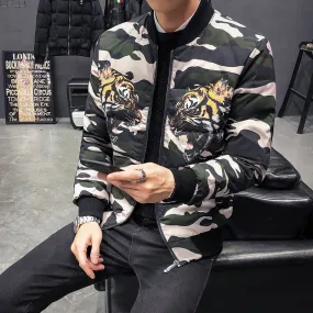 Winter Camouflage Tiger Print Bomber Casual Style Men Jacket