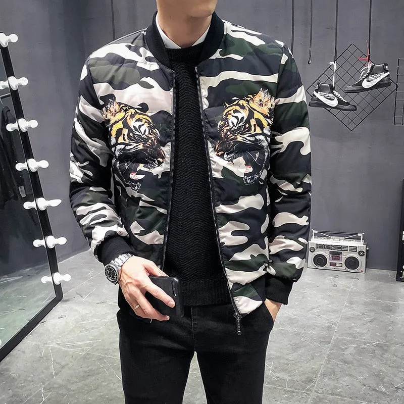 Winter Camouflage Tiger Print Bomber Casual Style Men Jacket