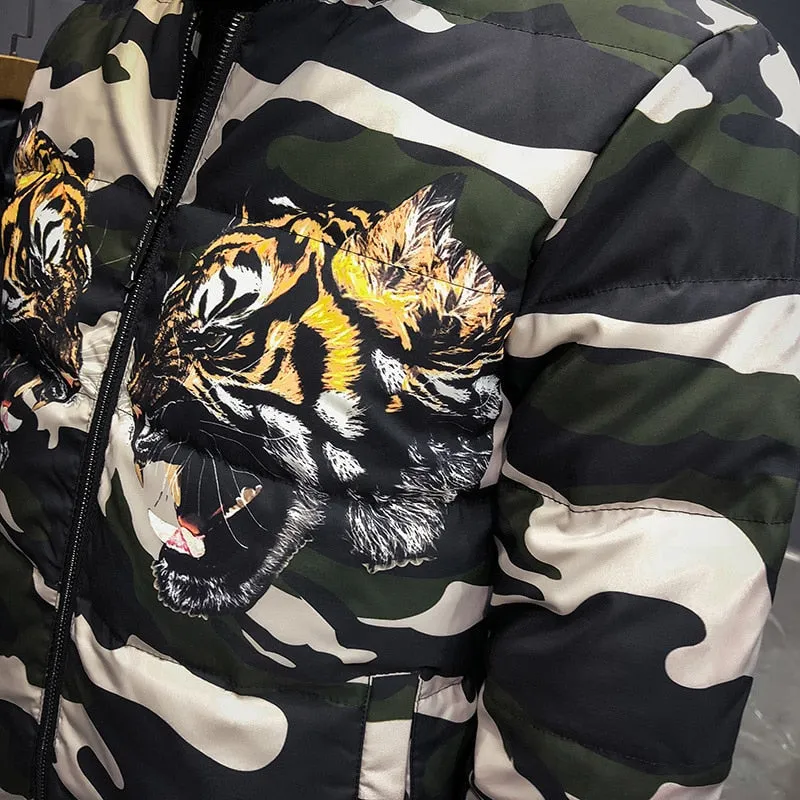 Winter Camouflage Tiger Print Bomber Casual Style Men Jacket