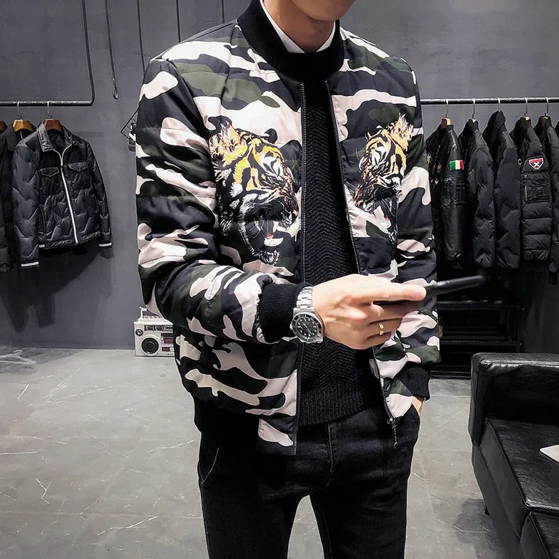 Winter Camouflage Tiger Print Bomber Casual Style Men Jacket