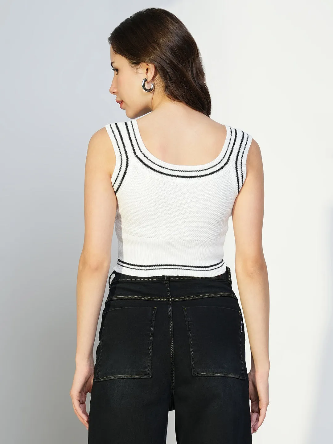 Women White Solid Tank Crop Top