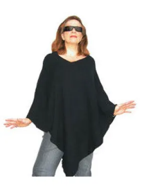 Womens Ribbed Black Cashmere Poncho