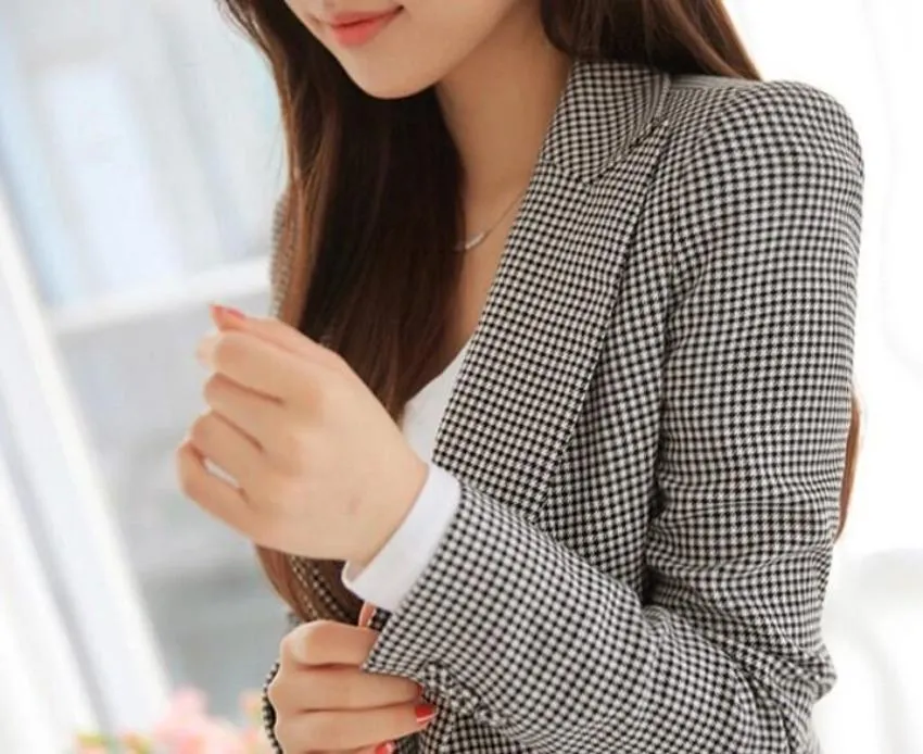 Womens Slim Fit Checkered Blazer