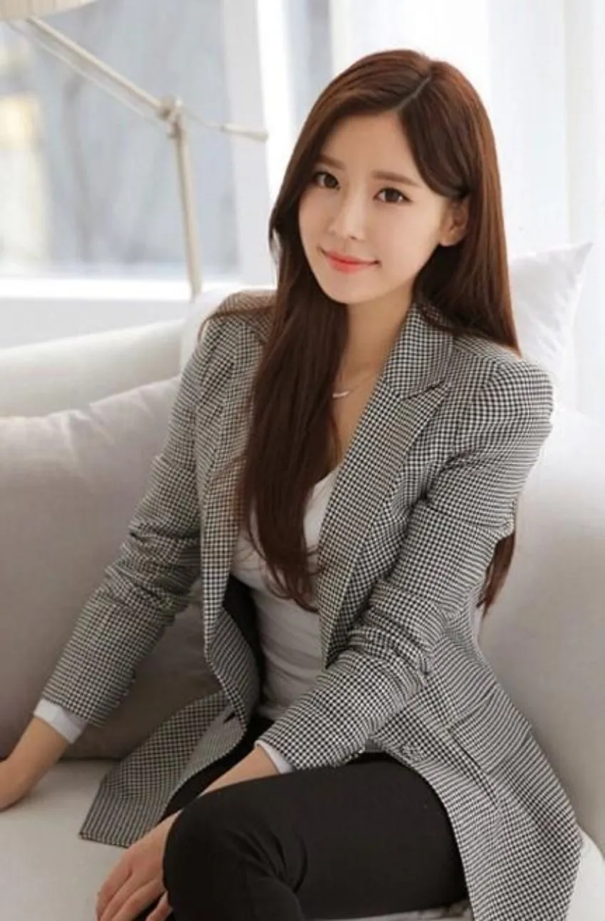 Womens Slim Fit Checkered Blazer