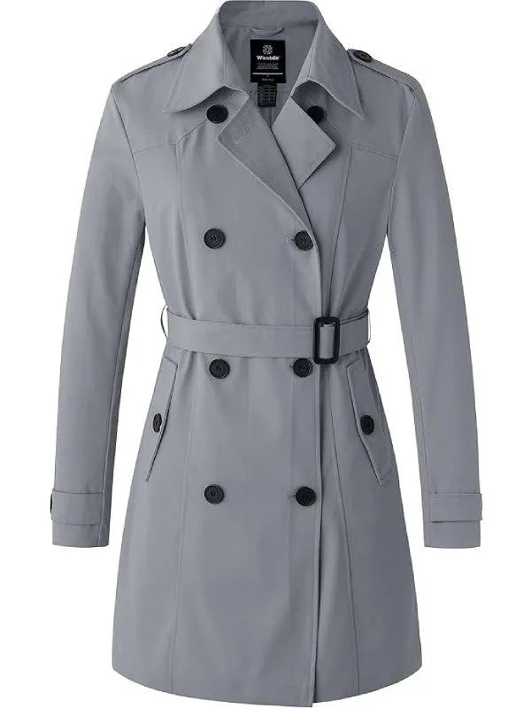 Women's Waterproof Double-Breasted Trench Coat with Belt WD