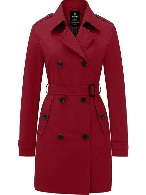 Women's Waterproof Double-Breasted Trench Coat with Belt WD