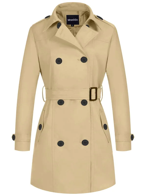 Women's Waterproof Double-Breasted Trench Coat with Belt WD