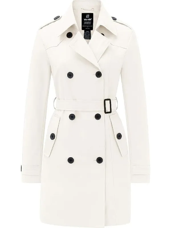 Women's Waterproof Double-Breasted Trench Coat with Belt WD