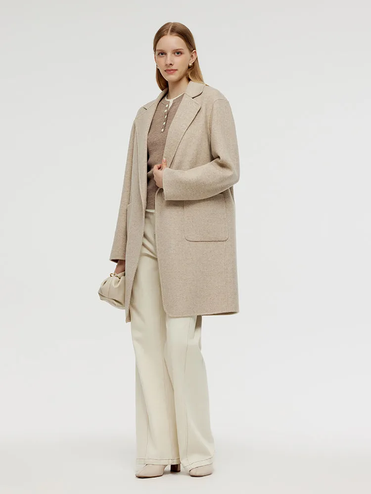 Wool Cashmere Herringbone Women Mid-Length Coat