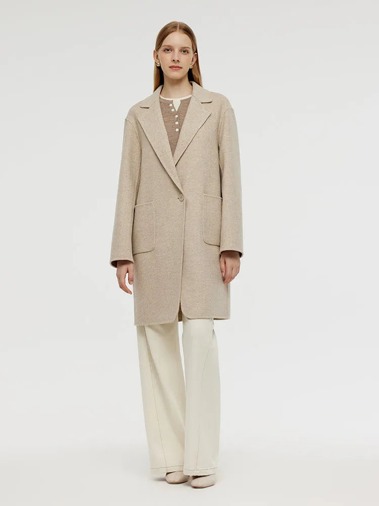 Wool Cashmere Herringbone Women Mid-Length Coat