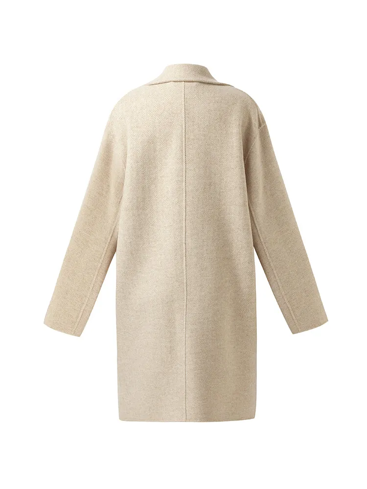 Wool Cashmere Herringbone Women Mid-Length Coat