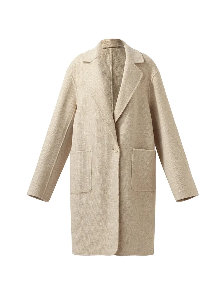 Wool Cashmere Herringbone Women Mid-Length Coat