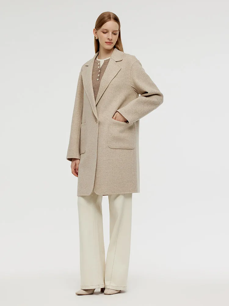 Wool Cashmere Herringbone Women Mid-Length Coat