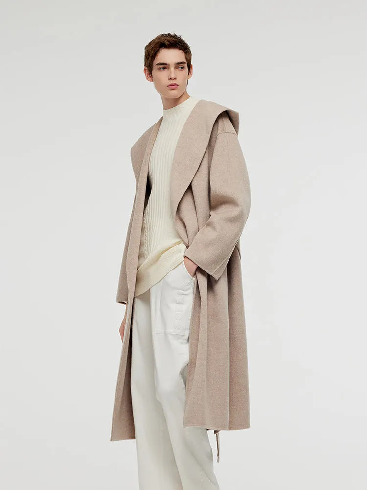 Wool Cashmere Unisex Hooded Wrap Coat