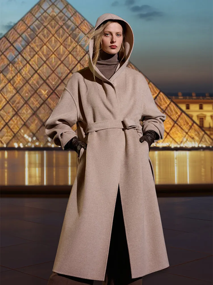 Wool Cashmere Unisex Hooded Wrap Coat