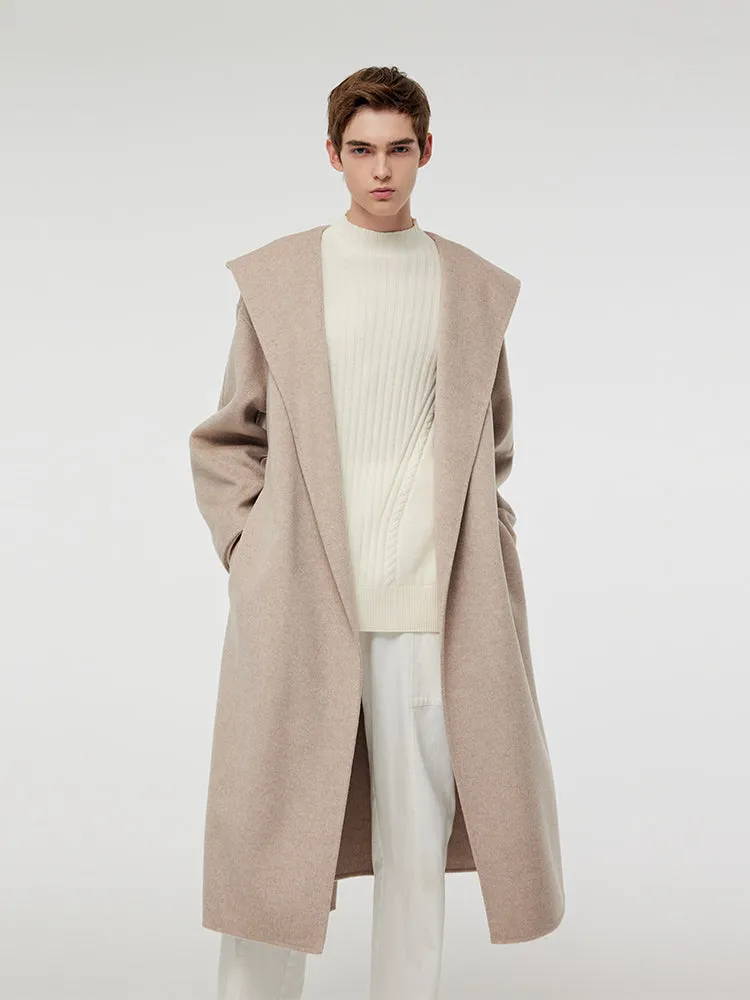 Wool Cashmere Unisex Hooded Wrap Coat