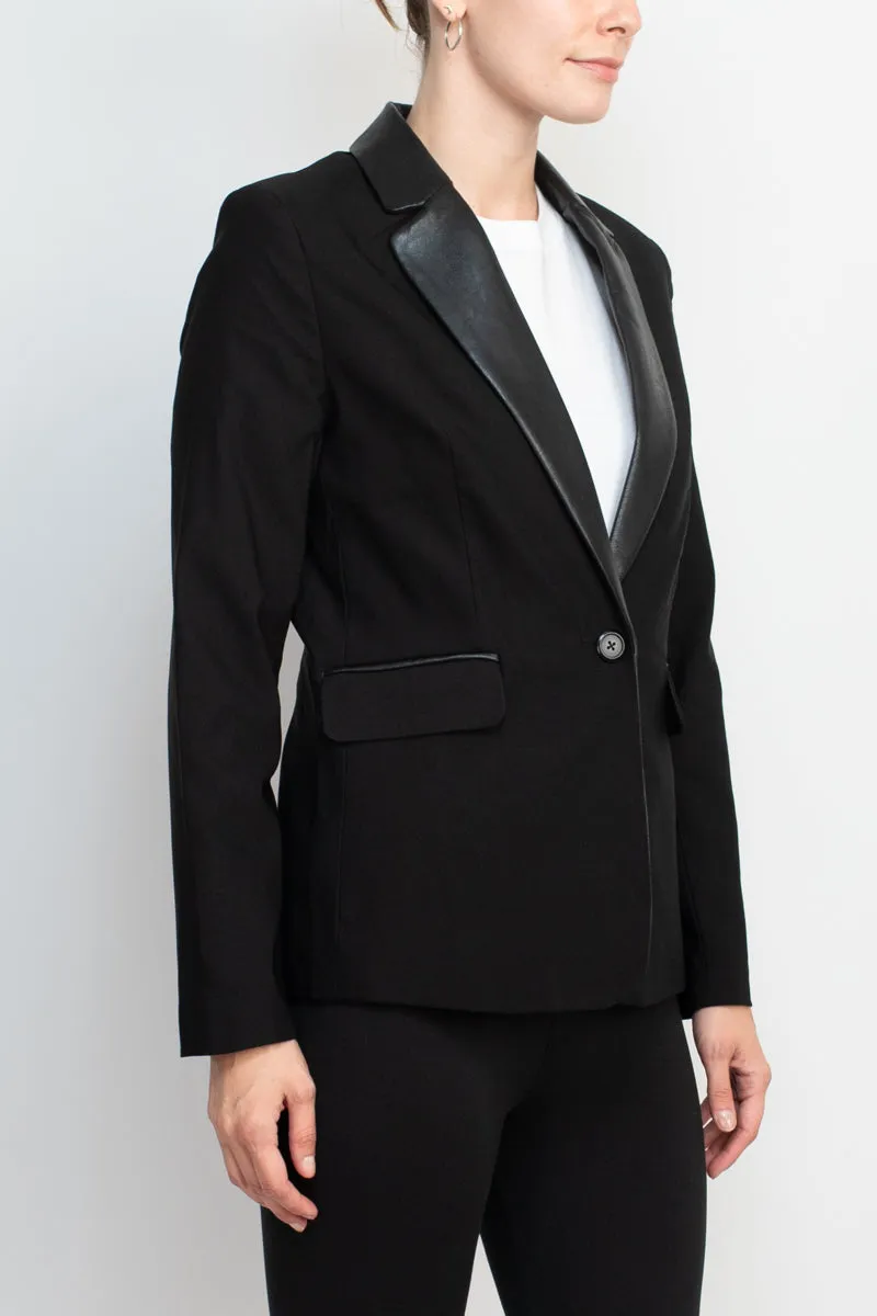 Zac & Rachel notched collar long sleeve one button closure stretch crepe blazer